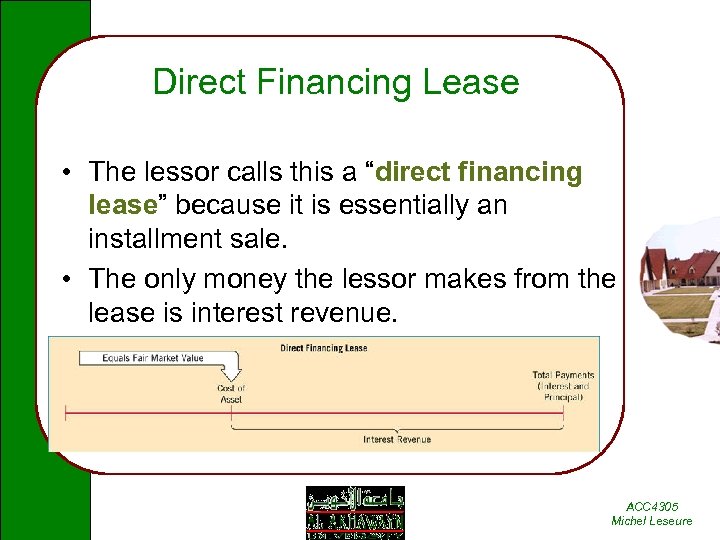 Direct Financing Lease • The lessor calls this a “direct financing lease” because it