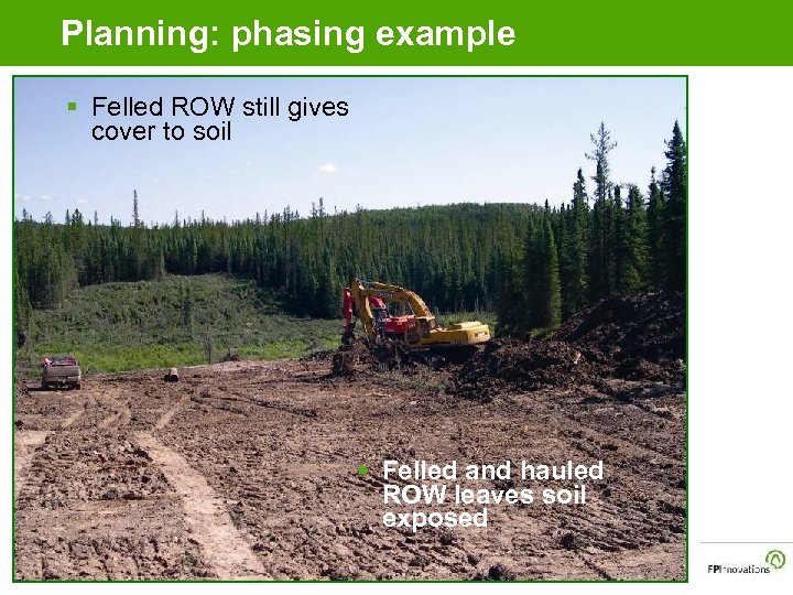 Planning: phasing example § Felled ROW still gives cover to soil § Felled and