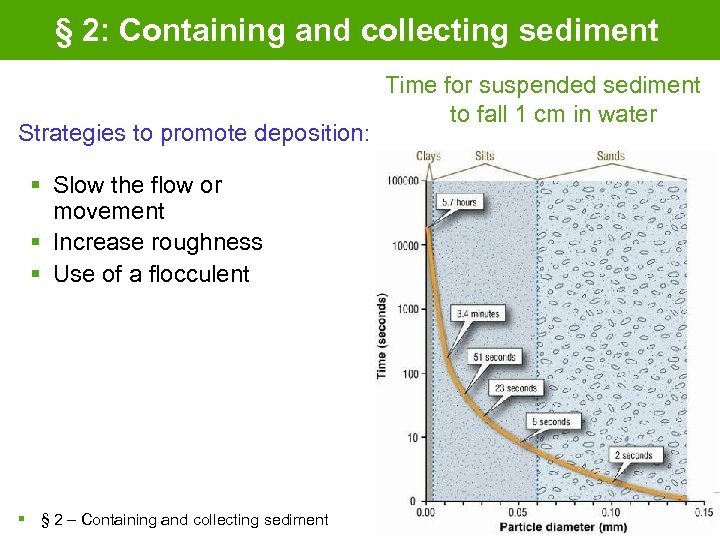 § 2: Containing and collecting sediment Strategies to promote deposition: § Slow the flow