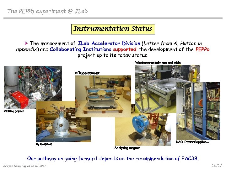 The PEPPo experiment @ JLab Instrumentation Status Ø The management of JLab Accelerator Division