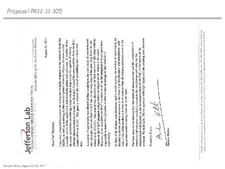 Proposal PR 12 -11 -105 Newport News, August 22 -26, 2011 