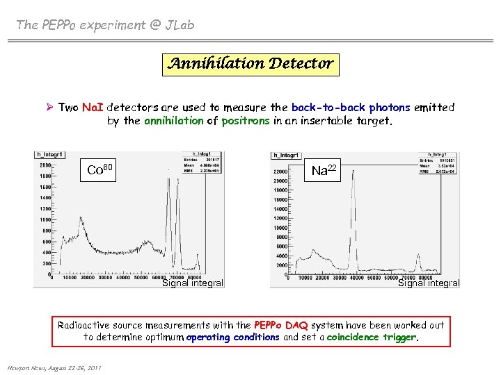 The PEPPo experiment @ JLab Annihilation Detector Ø Two Na. I detectors are used
