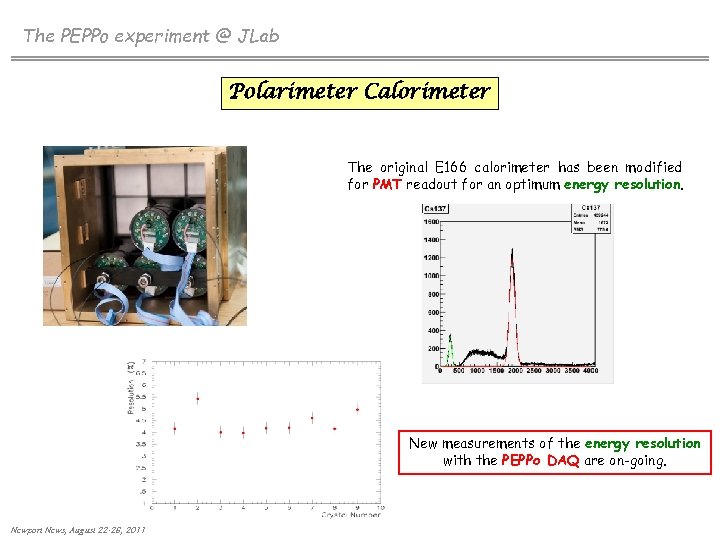 The PEPPo experiment @ JLab Polarimeter Calorimeter The original E 166 calorimeter has been