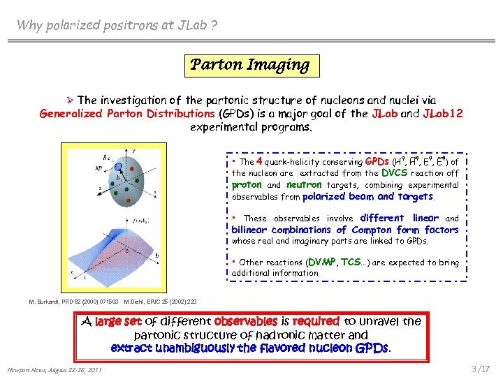 Why polarized positrons at JLab ? Parton Imaging Ø The investigation of the partonic