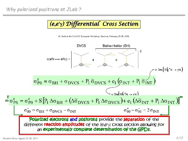 Why polarized positrons at JLab ? (e, e′g) Differential Cross Section M. Diehl at