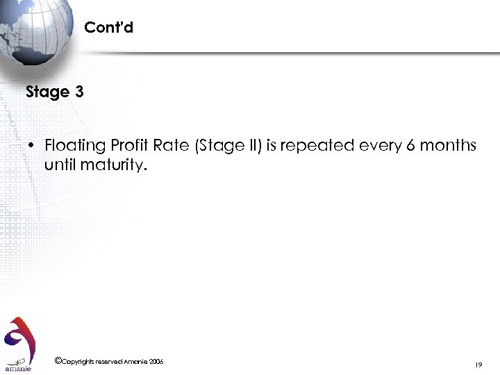 Cont’d Stage 3 • Floating Profit Rate (Stage II) is repeated every 6 months