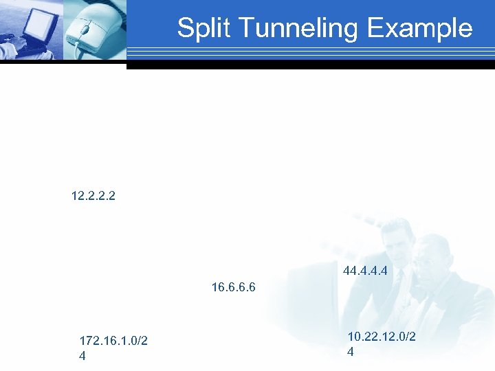 Split Tunneling Example 12. 2 44. 4 16. 6 172. 16. 1. 0/2 4