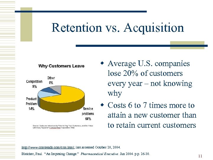 Retention vs. Acquisition w Average U. S. companies lose 20% of customers every year