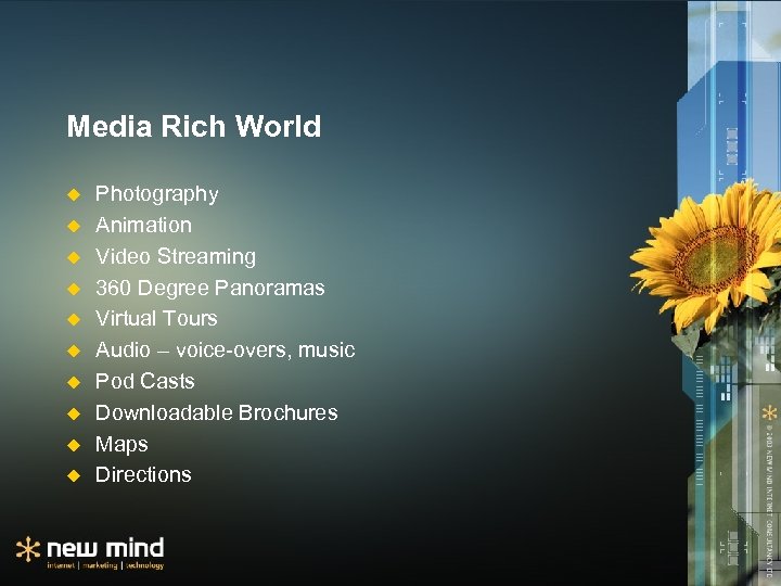 Media Rich World u u u u u Photography Animation Video Streaming 360 Degree