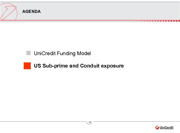 AGENDA Uni. Credit Funding Model US Sub-prime and Conduit exposure 13 
