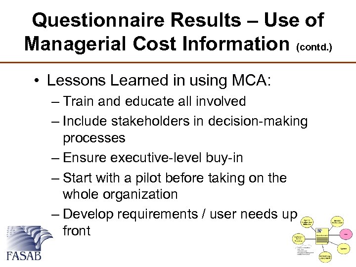 Questionnaire Results – Use of Managerial Cost Information (contd. ) • Lessons Learned in