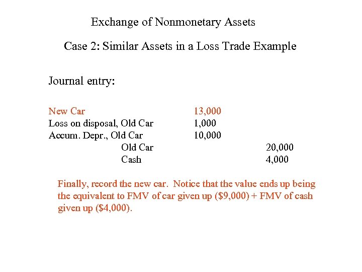 Exchange of Nonmonetary Assets Case 2: Similar Assets in a Loss Trade Example Journal