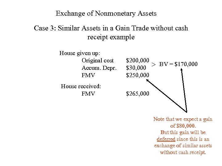 Exchange of Nonmonetary Assets Case 3: Similar Assets in a Gain Trade without cash