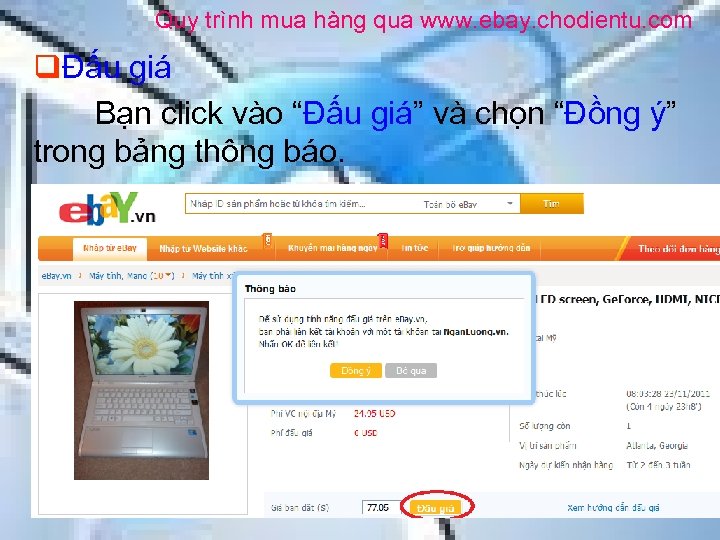 Quy trình mua hàng qua www. ebay. chodientu. com qĐấu giá Bạn click vào
