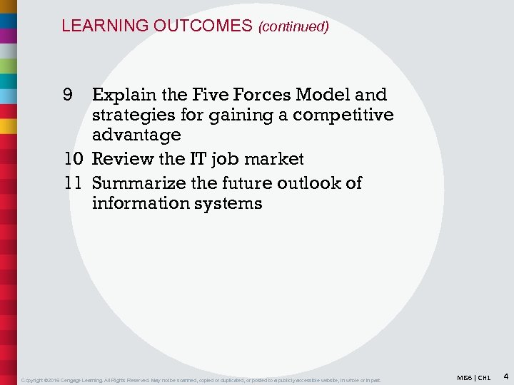 LEARNING OUTCOMES (continued) 9 Explain the Five Forces Model and strategies for gaining a