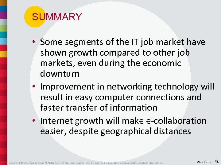 SUMMARY • Some segments of the IT job market have shown growth compared to