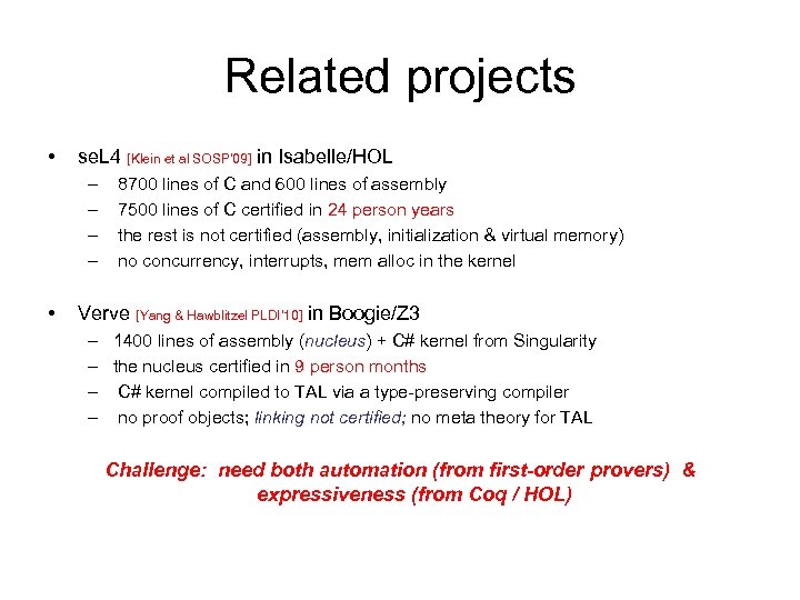 Related projects • se. L 4 [Klein et al SOSP’ 09] in Isabelle/HOL –