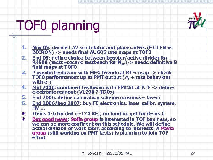 TOF 0 planning 1. 2. 3. 4. 5. 6. Nov 05: decide L, W