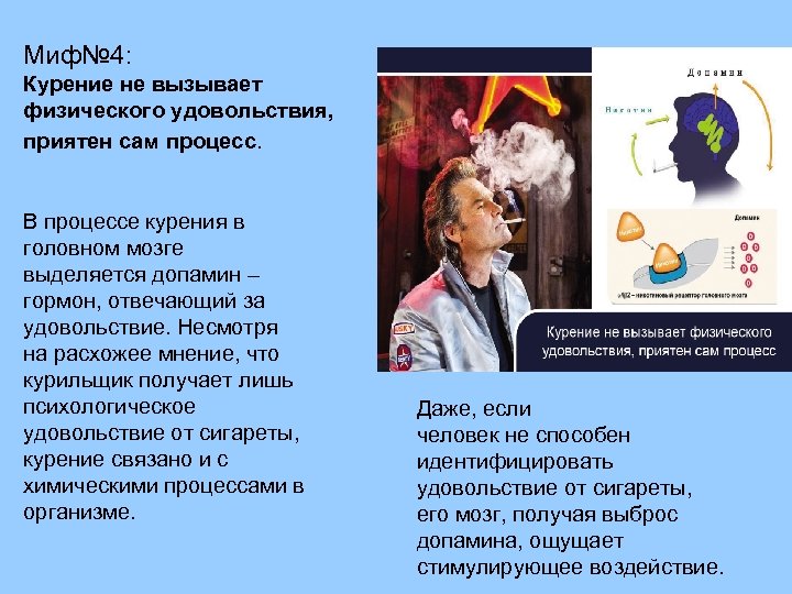 Миф№ 4: Курение не вызывает физического удовольствия, приятен сам процесс. В процессе курения в