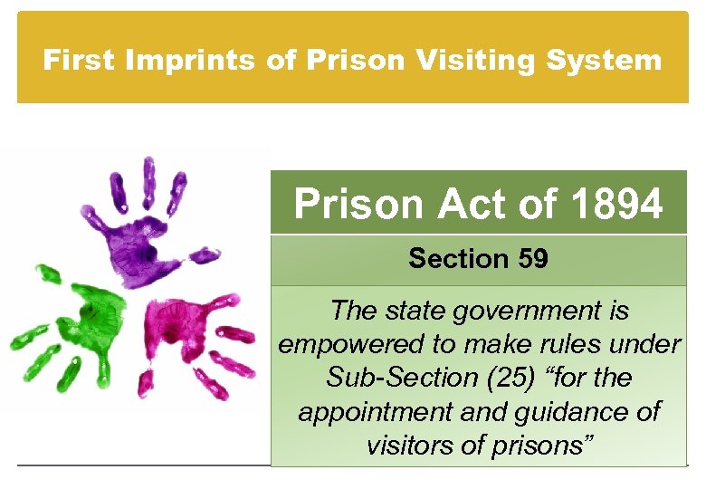 First Imprints of Prison Visiting System Prison Act of 1894 Section 59 The state