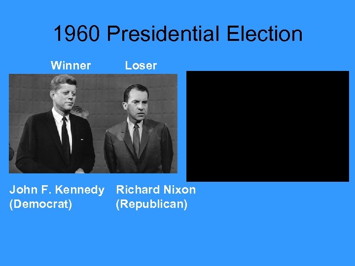 1960 Presidential Election Winner Loser John F. Kennedy Richard Nixon (Democrat) (Republican) 