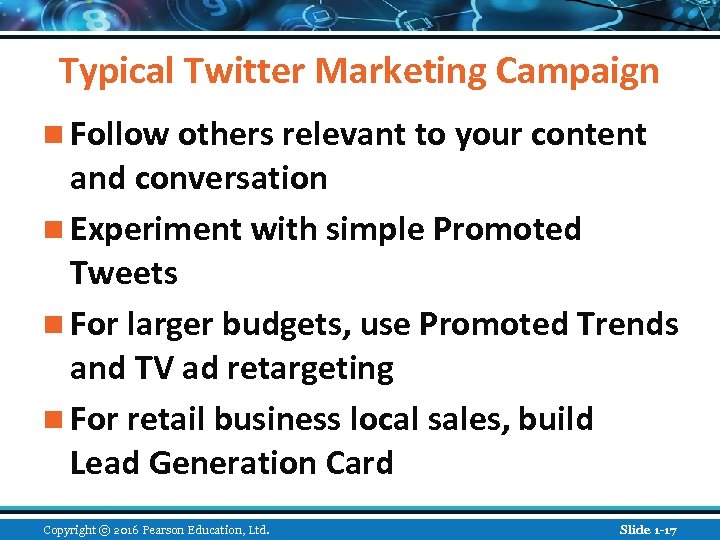 Typical Twitter Marketing Campaign n Follow others relevant to your content and conversation n