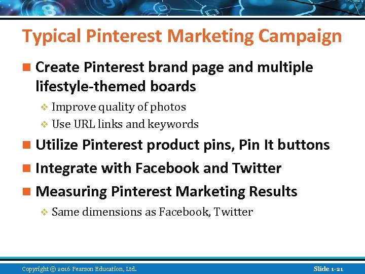 Typical Pinterest Marketing Campaign n Create Pinterest brand page and multiple lifestyle-themed boards v