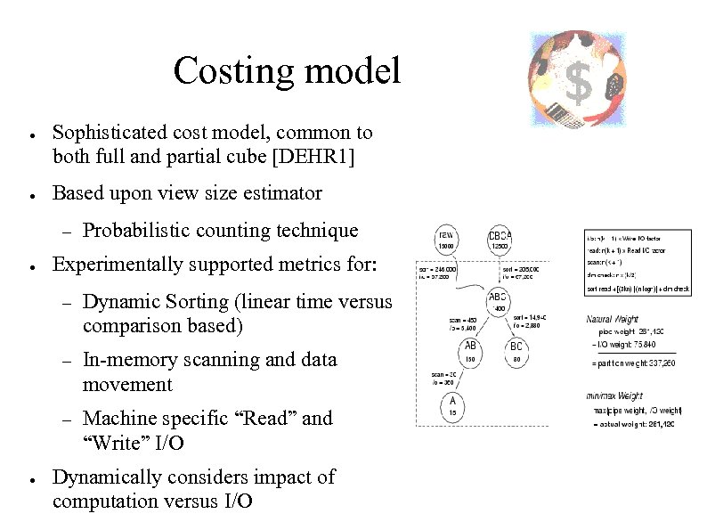 Costing model ● ● Sophisticated cost model, common to both full and partial cube