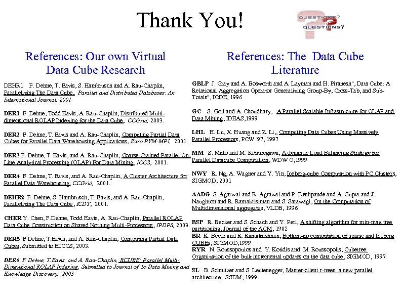 Thank You! References: Our own Virtual Data Cube Research References: The Data Cube Literature