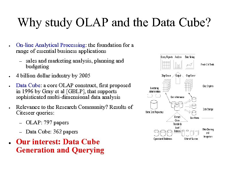 Why study OLAP and the Data Cube? ● On-line Analytical Processing: the foundation for