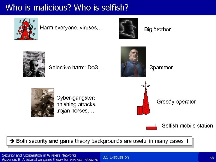 Who is malicious? Who is selfish? Harm everyone: viruses, … Selective harm: Do. S,