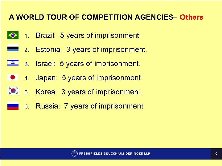 A WORLD TOUR OF COMPETITION AGENCIES– Others 1. Brazil: 5 years of imprisonment. 2.