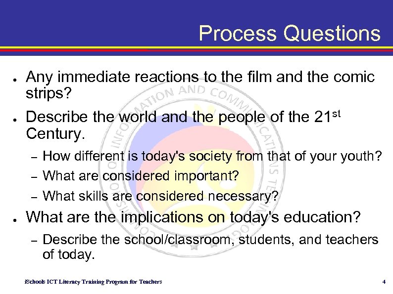 Process Questions ● ● Any immediate reactions to the film and the comic strips?