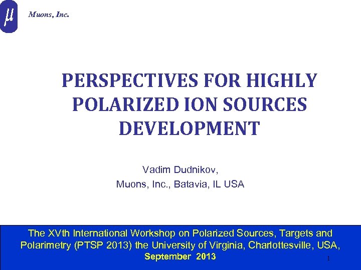 Muons, Inc. PERSPECTIVES FOR HIGHLY POLARIZED ION SOURCES DEVELOPMENT Vadim Dudnikov, Muons, Inc. ,