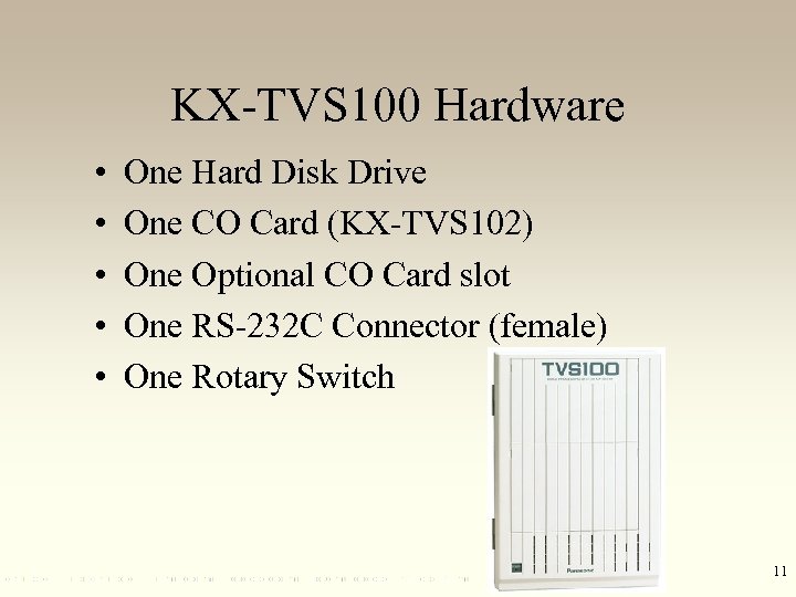 KX-TVS 100 Hardware • • • One Hard Disk Drive One CO Card (KX-TVS