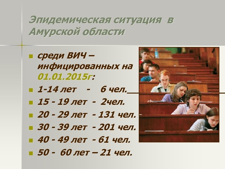 Эпидемическая ситуация в Амурской области n n n n среди ВИЧ – инфицированных на