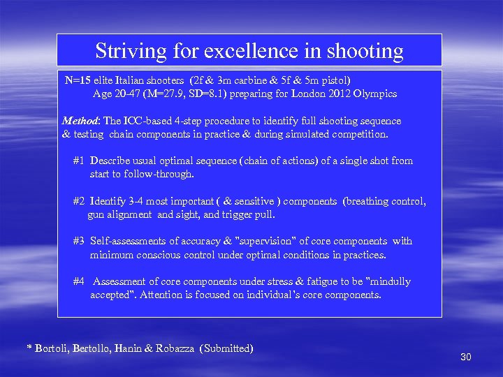 Striving for excellence in shooting N=15 elite Italian shooters (2 f & 3 m