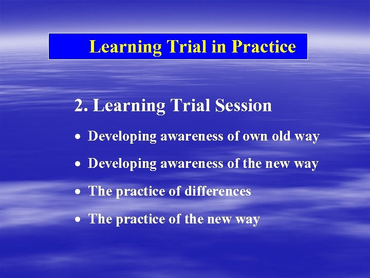 Learning Trial in Practice 2. Learning Trial Session · Developing awareness of own old