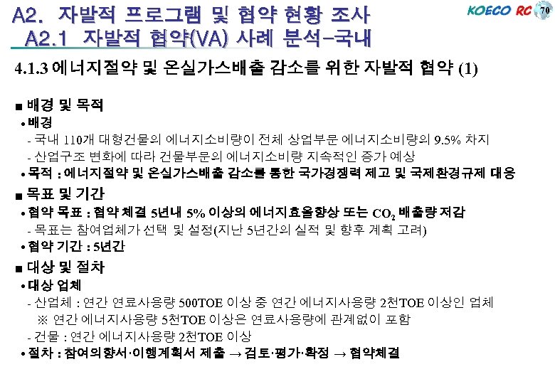 A 2. 자발적 프로그램 및 협약 현황 조사 A 2. 1 자발적 협약(VA) 사례