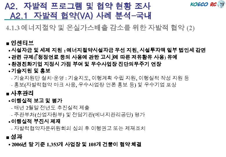 A 2. 자발적 프로그램 및 협약 현황 조사 A 2. 1 자발적 협약(VA) 사례