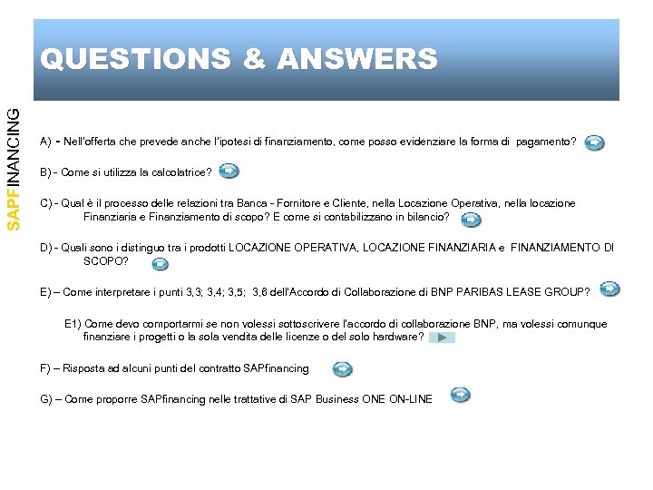SAPFINANCING QUESTIONS & ANSWERS A) - Nell’offerta che prevede anche l’ipotesi di finanziamento, come