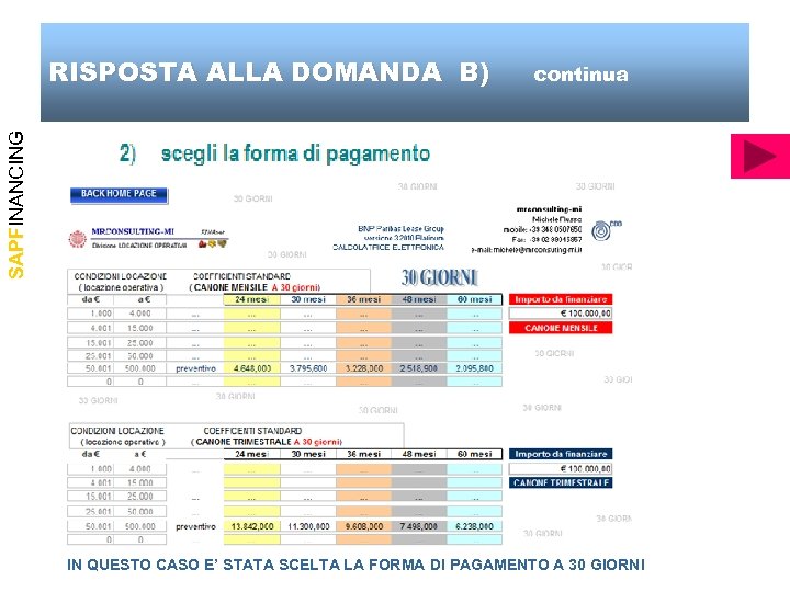 continua SAPFINANCING RISPOSTA ALLA DOMANDA B) IN QUESTO CASO E’ STATA SCELTA LA FORMA