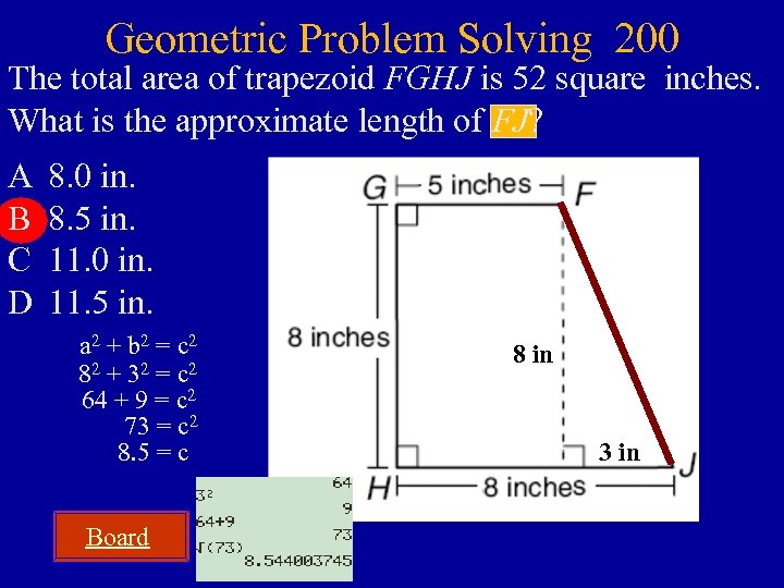Geometric Problem Solving 200 The total area of trapezoid FGHJ is 52 square inches.