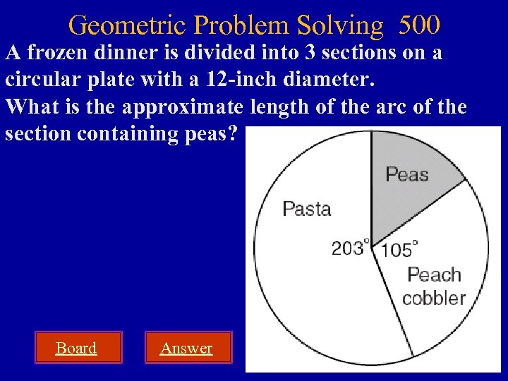 Geometric Problem Solving 500 A frozen dinner is divided into 3 sections on a