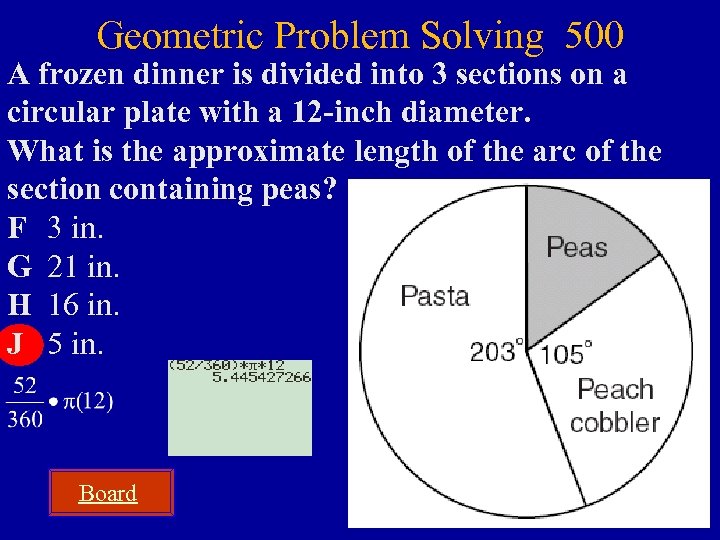 Geometric Problem Solving 500 A frozen dinner is divided into 3 sections on a