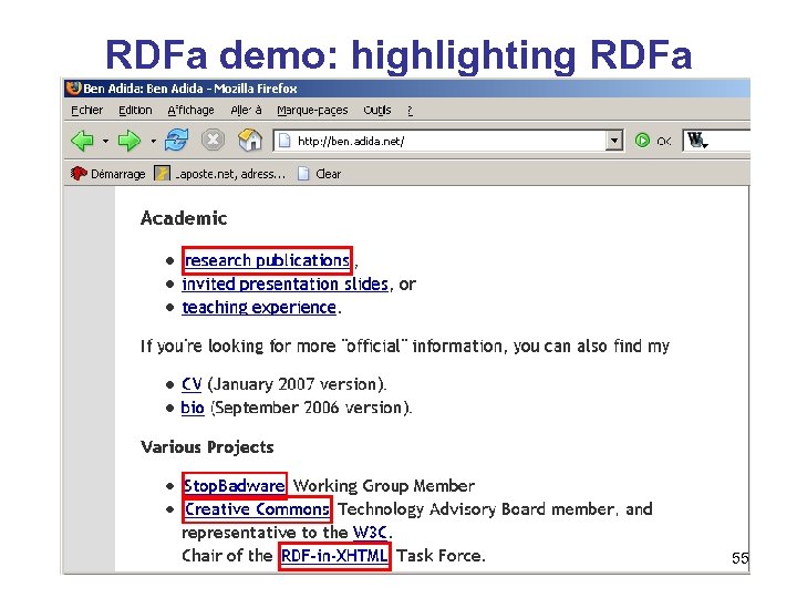 RDFa demo: highlighting RDFa 55 