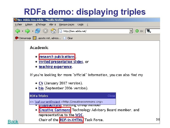 RDFa demo: displaying triples Back 56 