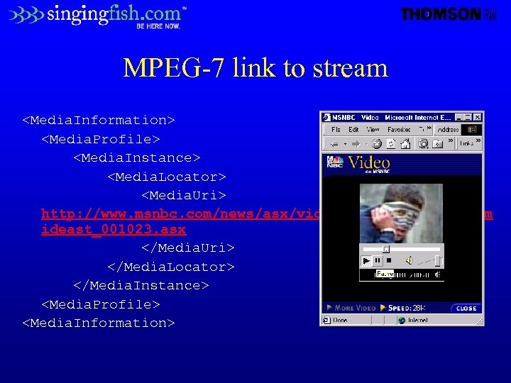 MPEG-7 link to stream <Media. Information> <Media. Profile> <Media. Instance> <Media. Locator> <Media. Uri>