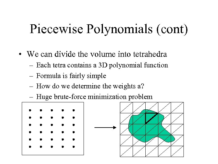 Piecewise Polynomials (cont) • We can divide the volume into tetrahedra – – Each