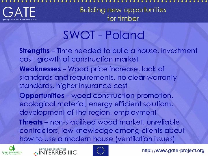 SWOT - Poland Strengths – Time needed to build a house, investment cost, growth